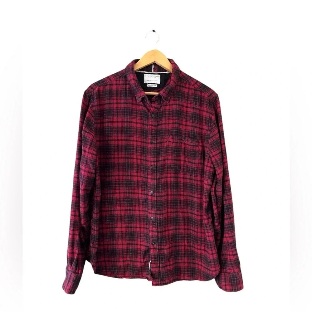 Denim & Flower Ricky Singh Red Plaid Flannel Shirt XL Long Sleeve Casual Unisex - Picture 11 of 11